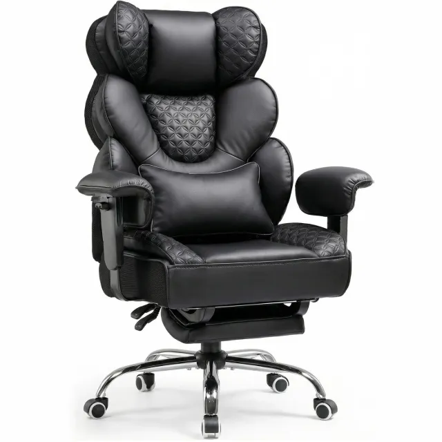 ITRONIQ Ergonomische Bureaustoel Voor Volwassenen - Comfortabel Gamingstoel Met Voetensteun en Lendensteun - Tot 180 kg - Zwart