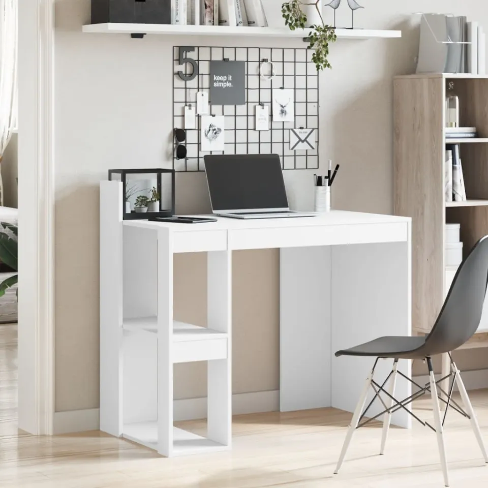 vidaXL Bureau 103,5x56,5x94 cm bewerkt hout wit, foto 3