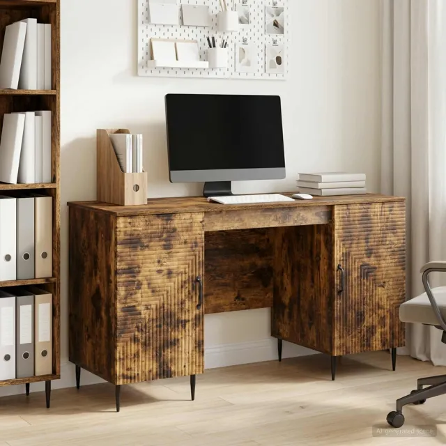 vidaXL Bureau Gerookt eiken 142,5 x 50 x 75 cm Bewerkt hout, foto 2