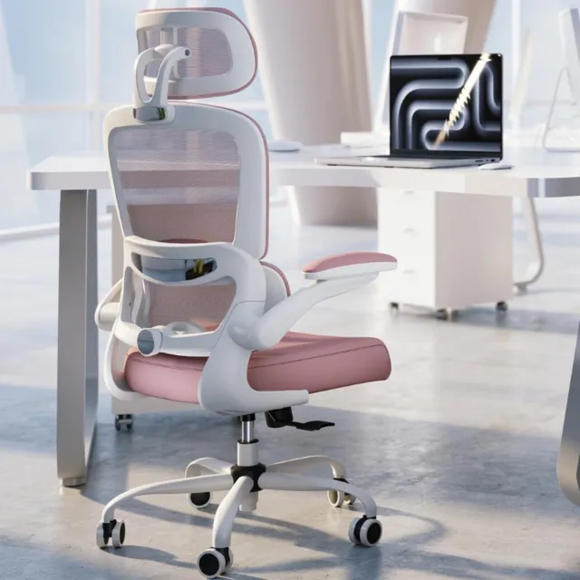 BOG Ergonomische Bureaustoel - Mesh Computerstoel Met Wieltjes - Verstelbare Draaiwerkstoel Voor Kantoor En Thuis - Licht Roze