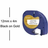 Dymo Huismerk DYMO LetraTag 91207/S0721612 Labeltape 12mm Zwart op Goud