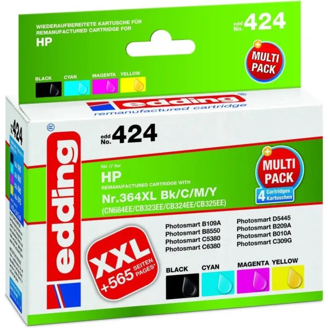 Edding Inktcartridge vervangt HP 364XL, N9J74AE, CN684AE, CB323EE, CB324EE, CB325EE Compatibel Combipack Zwart, Cyaan Zwart;Cyaan;Magenta;Geel