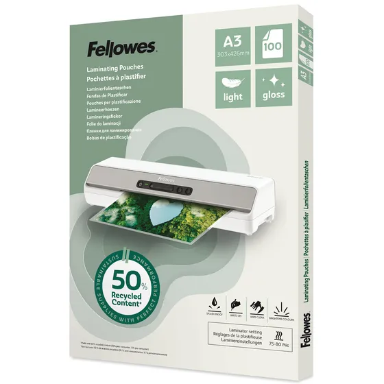 Fellowes Lamineerhoes Fellowes A3 light 50% gerecycled glans 100stuks