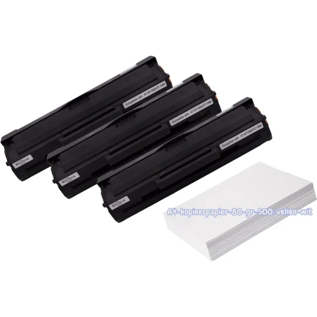 KATRIZ huismerk toner 3x W1106A (HP106A)- Zwart + Kopieerpapier-A4-80GR-500vellen-wit | Geschikt voor HP Laser 107a / Laser 107w / Laser MFP 135a / Laser MFP 135w / Laser MFP 137fnw