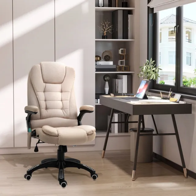 OKWISH Bureaustoel 68 Cm - Ergonomische Massagestoel Met Warmte En Ligfunctie - Voor Comfortabel Werken En Ontspannen - Polyester - Bruin Brown
