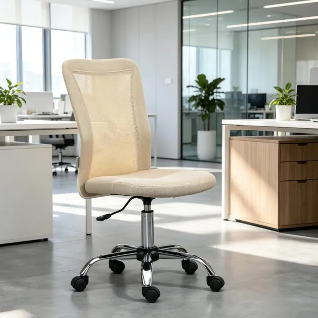 MIVRAY Bureaustoel 43 x 58 x 90-100 cm - Ergonomisch Hoogteverstelbaar en 360 Graden Draaibaar - Thuiswerkplek en Kantoor - Mesh Beige