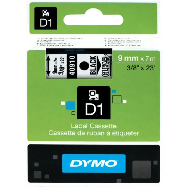 Dymo D1 9mm x 7m Zwart Wit Labels