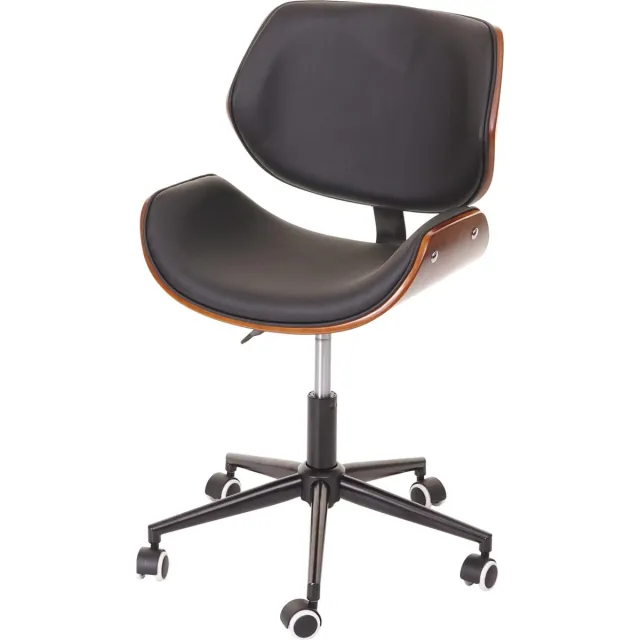 MCW Bureaustoel MCW-G25, draaistoel bureaustoel, gebogen notenhout look retro draaibaar in hoogte verstelbaar MVG ~ zwart-bruin