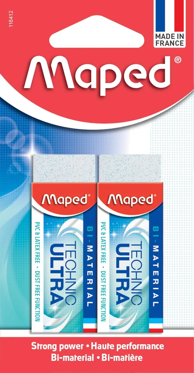 Maped gum Technic Ultra Classic, wit, blister van 2 stuks