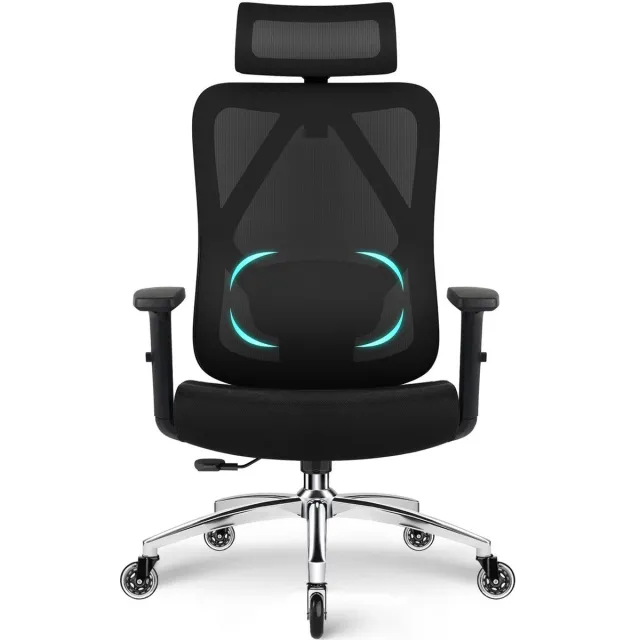 Elekiatech Bureaustoel - Ergonomische Bureaustoel - Bureaustoelen voor Volwassenen - 3D Lendensteun - 2D Hoofdsteun - Traagschuim Zitting - Zwart Zwart+Extra Cadeau