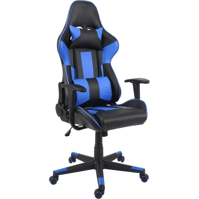 MCW Bureaustoel MCW-F84, bureaustoel gamestoel directiedraaistoel, kunstleer ~ zwart/blauw