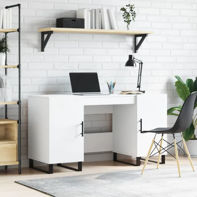 vidaXL Bureau 140x50x75 cm bewerkt hout wit, foto 2