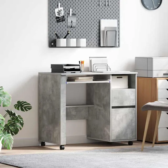 vidaXL Bureau met Wielen Beton Grijs 91 x 50 x 77 cm Bewerkt hout, foto 2