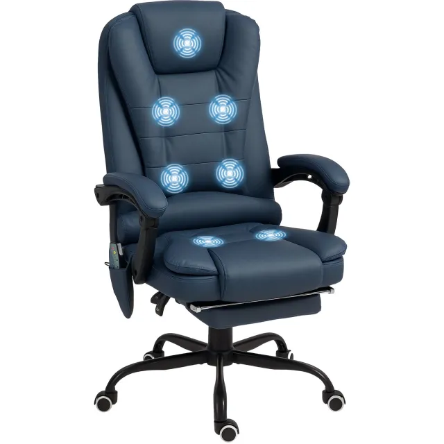 Lunpog Massage-Bureaustoel Met 7 Vibratiepunten, Verstelbare Voetensteun & Rugleuning, Tot 120 Kg, Lederlook, Blauw, 67x67x121 Cm
