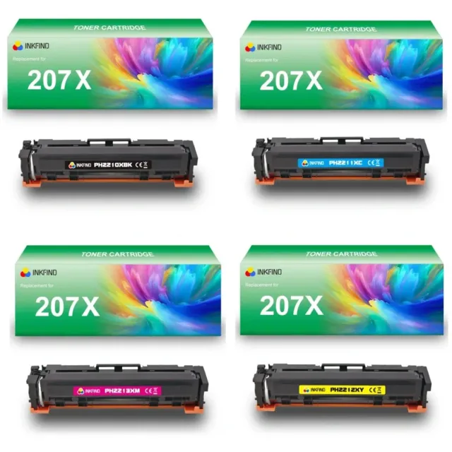 INKFIND 207X (W2210X/W2211X/W2212X/W2213X) tonercartridge multipack van 4 stuks (Zwart+Cyaan+Magenta+Geel) compatibel met HP 207X (W2210X/W2211X/W2212X/W2213X) toner cartridge - 4-pack BK/C/M/Y Zwart/Cyaan/Magenta/Geel