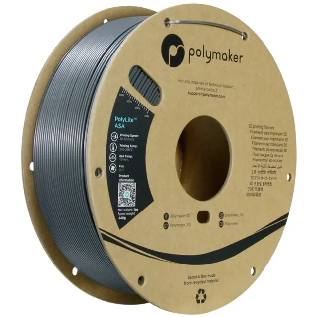 Polymaker PF01037 Dark Grey Filament ASA UV-bestendig, Weerbestendig, Hittebestendig, Slagvast 1.75 mm 1000 g Donkergri Kleurloos