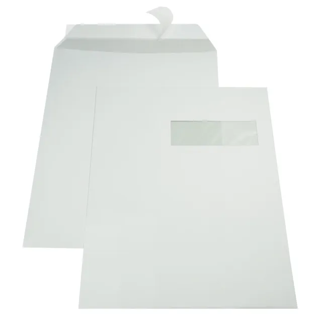 Gallery enveloppen ft 229 x 324 mm, venster rechts, stripsluiting, binnenzijde grijs, doos van 250 stuks wit