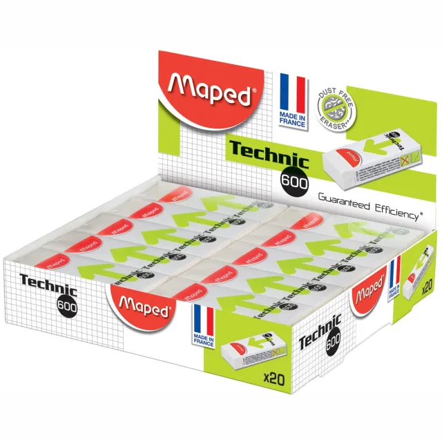 Maped gum Technic 600, wit, doos van 20 stuks