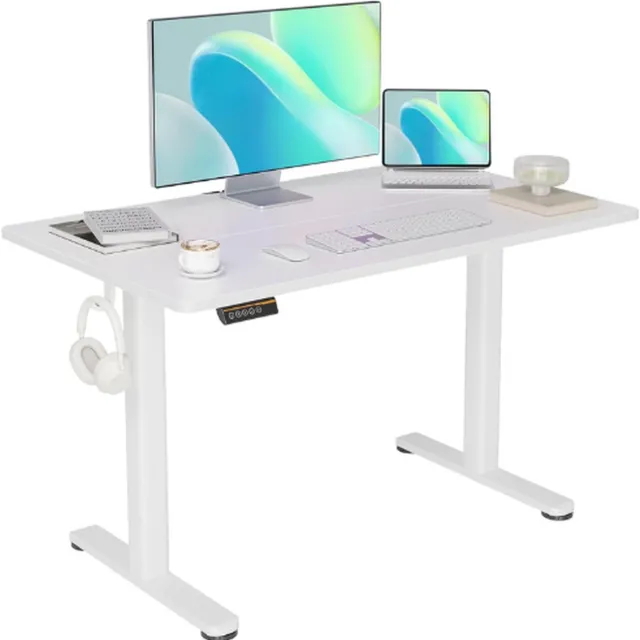 BOG Elektrisch Sta-Bureau 120x60 Cm - In Hoogte Verstelbaar Bureau Met Kabelbeheer - Computerbureau Zit/Sta Standaard Met Geheugenfunctie En Botsingsbeveiliging - Wit