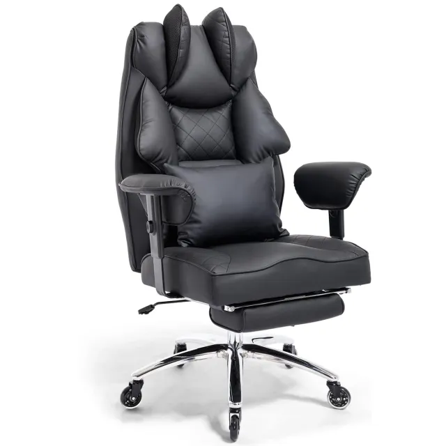 ASUKALE Ergonomische Bureaustoel – Bureaustoel – Comfortabele, verbrede XXL-zitting – Directiestoel – Dik kussen – Hoge rugleuning – Volledig omhullend ontwerp – In hoogte verstelbaar – Maximaal draagvermogen 200 kg – zwart(Krasbestendig leer) zwart XXL(Krasbestendig leer)
