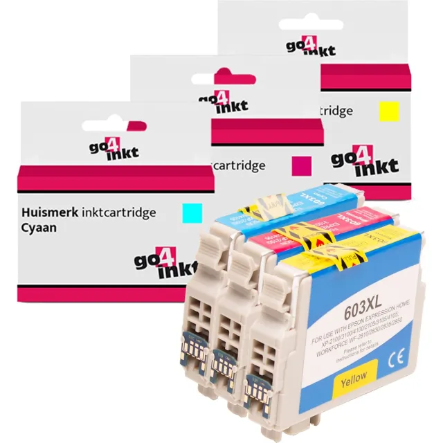 Go4inkt compatible met Epson 603(XL) c/m/y inktcartridges cyaan/magenta/yellow - 3 stuks - XP-2100 / XP-2105 / XP-3100 / XP-3105 / XP-4100 / XP-4105 / Workforce / WF-2810DWF Cyaan, Magenta, Yellow