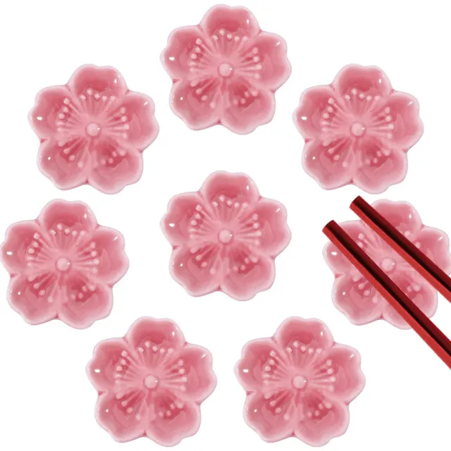 Famanu Set van 8 roze keramische eetstokjeshouders met kersenbloesemdesign, ideaal voor eetstokjes, vorken en lepels, perfect voor diners en speciale gelegenheden Groen