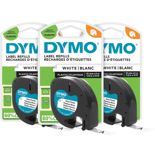 Dymo LetraTag 12mm x 4m Zwart Wit Labels 3-pack