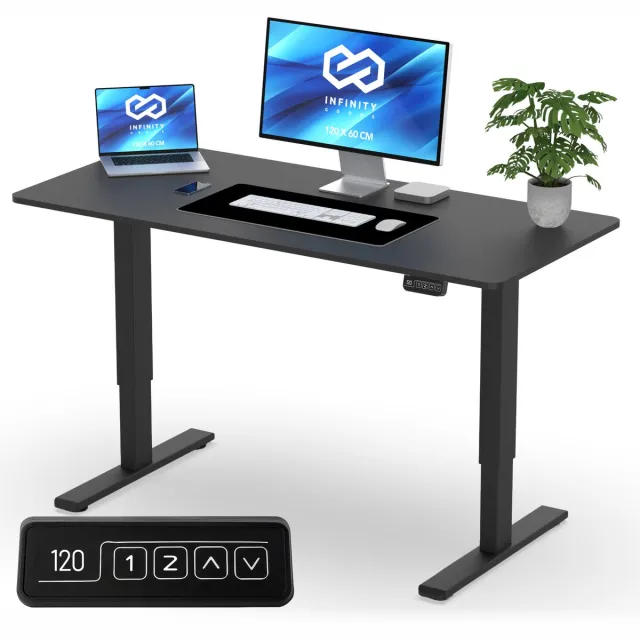 Infinity Goods Zit Sta Bureau - Elektrisch Verstelbaar In Hoogte - 120 x 60 CM - Geheugenfunctie - Zwart
