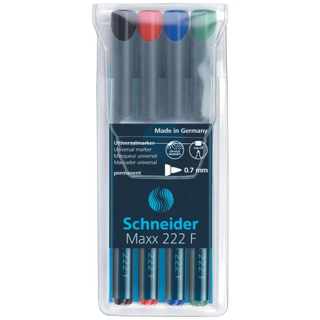 Schneider permanent marker Maxx 222, etui van 4 stuks in geassorteerde kleuren blauw