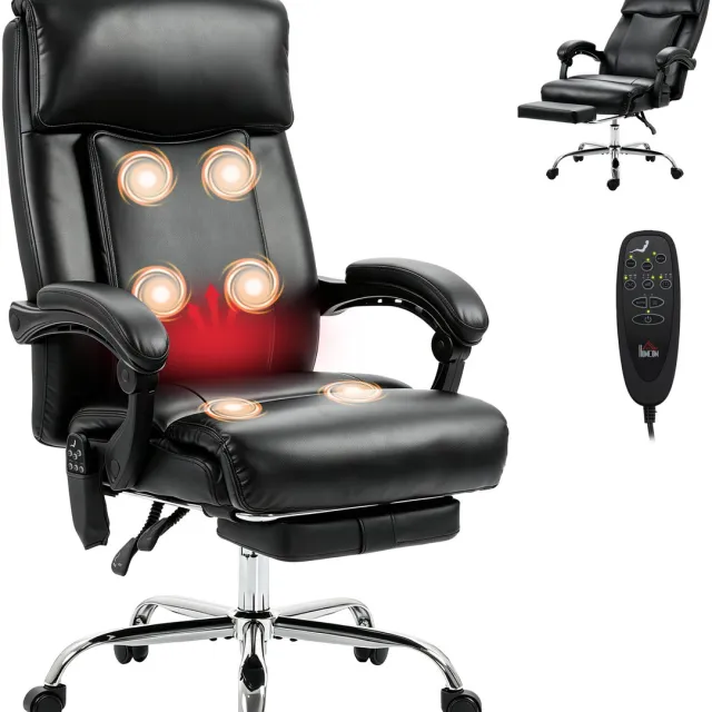 Homcom Massage Bureaustoel - Polyurethaan - 64 x 59 x 120 cm - Zwart