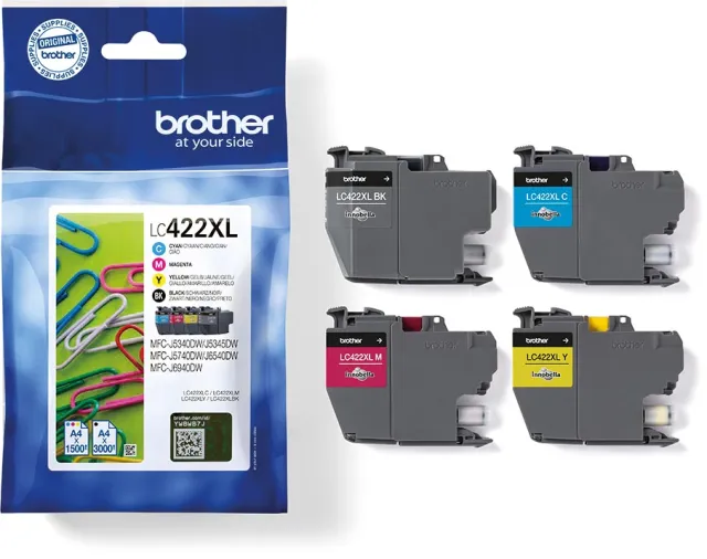 Brother inktcartridge, 1.500 - 3.000 pagina's, OEM LC-422XLVAL, 4 kleuren zwart