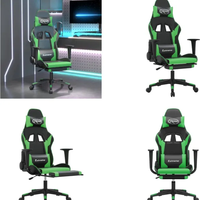 vidaXL Gamestoel - met - voetensteun - kunstleer - zwart - en - groen zwart en groen