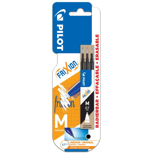 Rollerpenvulling Pilot friXion medium zwart blister à 3 stuks