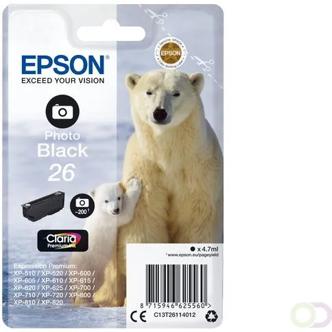 Epson Polar bear Singlepack Photo Black 26 Claria Premium Ink (C13T26114022)