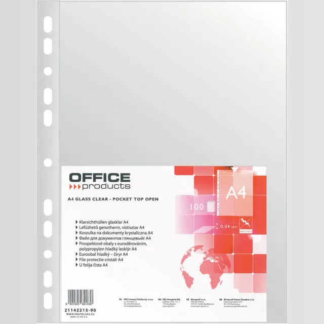 Office Products geperforeerde showtas, A4, 40 micron, glashelder, pak van 100 stuks
