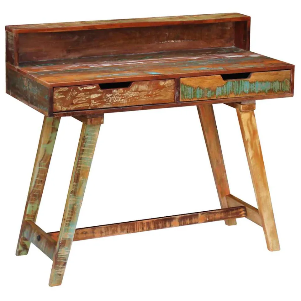 vidaXL Bureau massief gerecycled hout meerkleurig, foto 4