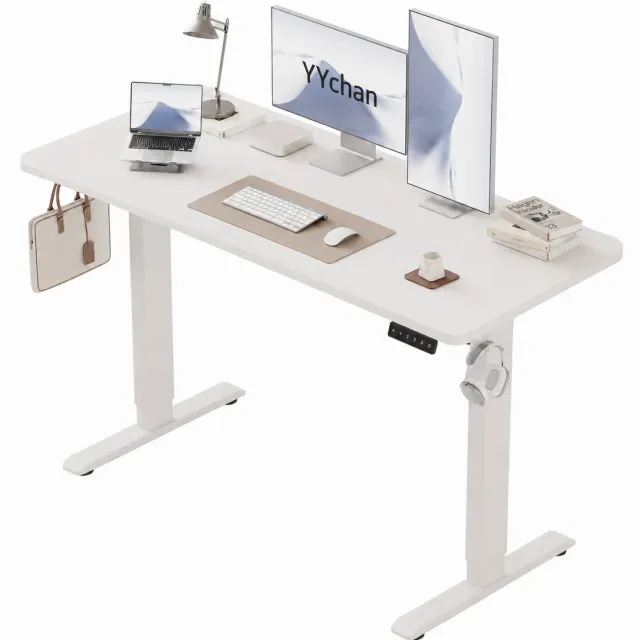 YYchan Bureau Elektrisch Verstelbaar 140x60 - Zit Sta Bureau met Geheugenfunctie - Eendelig Werkblad & Stabiel T-Frame - Ergonomisch Gaming Bureau - Sneeuwwit