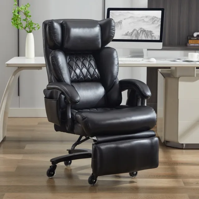 MODENUIT Bureaustoel 88 x 70 x 112,5 cm - Massage- en Verwarmingsfunctie met Voetsteun - Voor Kantoor - PU Zwart