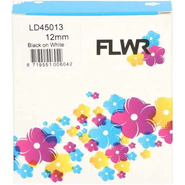 FLWR Printetiket / 45013 / Zwart op Wit - Geschikt voor Dymo