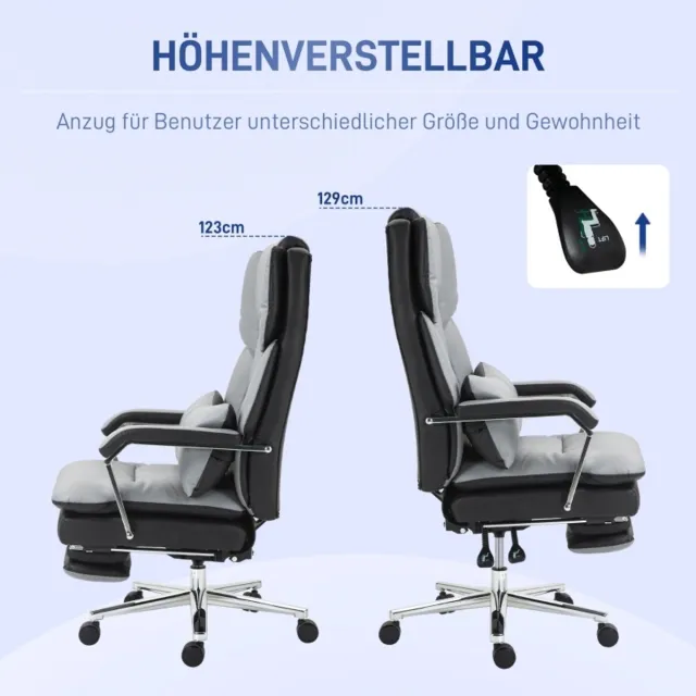 OKWISH Bureaustoel Ergonomisch Verstelbaar 63 X 71 X 123 129 Cm Met Lendensteun En Voetsteun Voor Kantoor Thuis Kunstleer Grijs