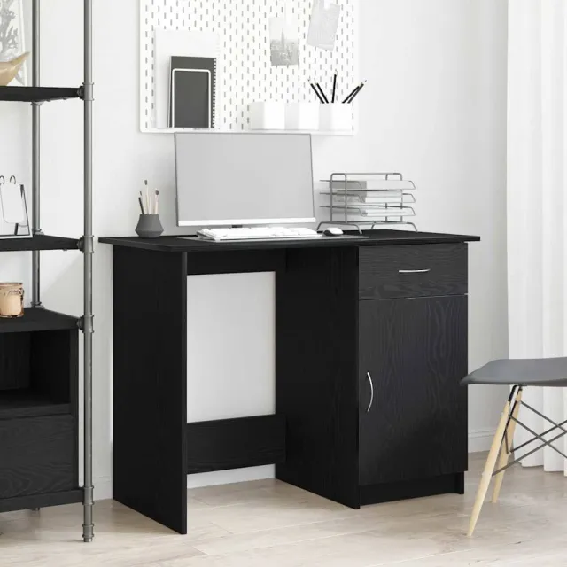 vidaXL Bureau Zwart Eiken Bewerkt hout 100 x 50 x 76 cm, foto 2