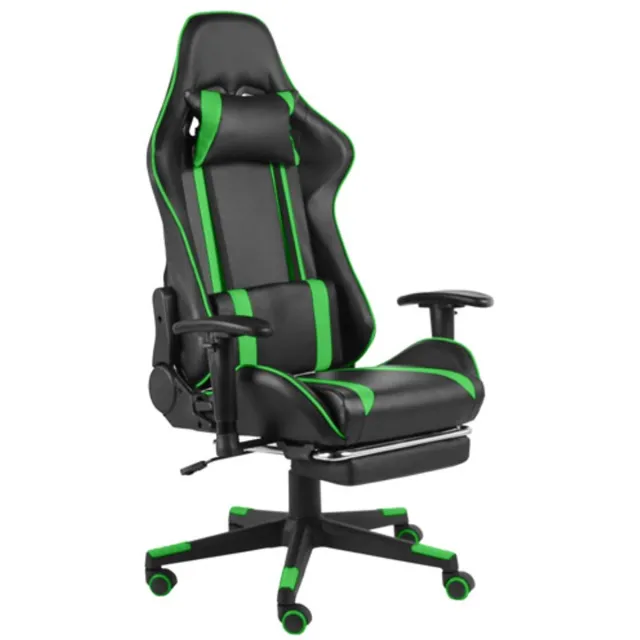 vidaXL Gamestoel - draaibaar - met - voetensteun - PVC - groen zwart en groen