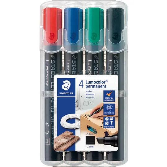 Staedtler Viltstift Staedtler Lumocolor 350 permanent schuin assorti 4 stuks