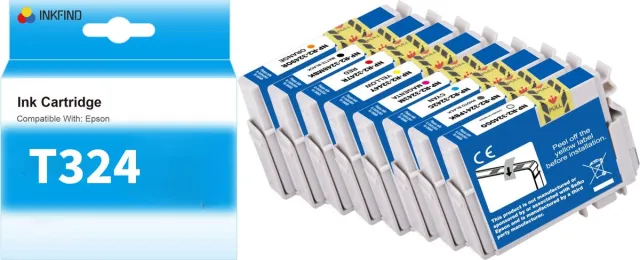 INKFIND T324 inktcartridge 8 Pack (GO, PBK, C, M, Y, R, MBK, OR) compatibel met Epson T3240 T3241 T3242 T3243 T3244 T3247 T3248 T3249 Geschikt voor Epson SureColor SC-P400 -8-pack