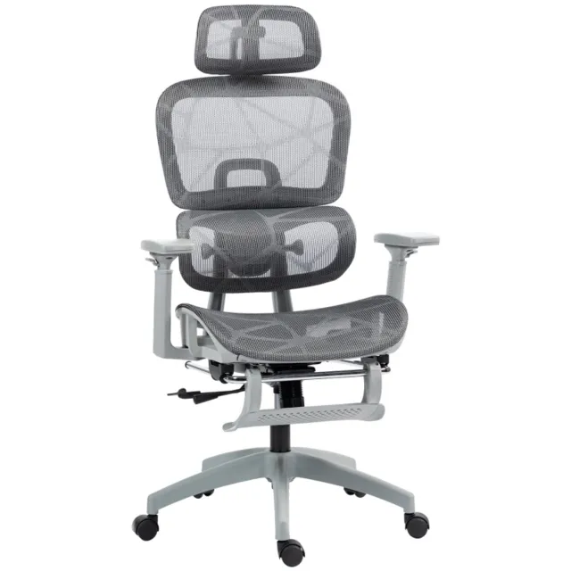 Clruro Bureaustoel - Ergonomische Netstof Schrijfstoel - Armleuningen - Hoofdsteun - Grijs
