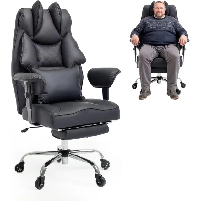 ASUKALE Ergonomische Bureaustoel – Bureaustoel – Comfortabele, verbrede XXL-zitting – Directiestoel – Dik kussen – Hoge rugleuning – Volledig omhullend ontwerp – In hoogte verstelbaar – Maximaal draagvermogen 200 kg – zwart(Meshstof)
