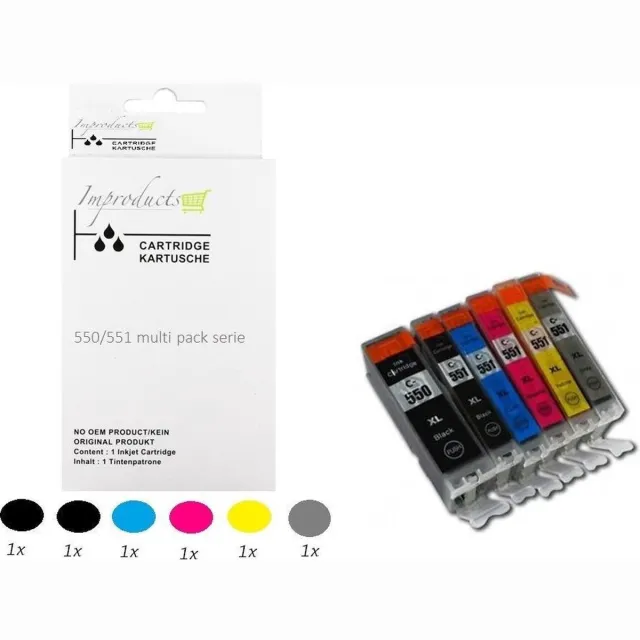 Improducts Inkt cartridges - Alternatief Canon PGI-550 / CLI-551 XL set 6 stuks met grijs Multicolor - 5 stuks + Grijs