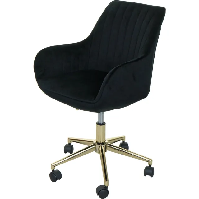 MCW Bureaustoel MCW-J62, bureaustoel bureaustoel fauteuil stoel, fluweel met armleuningen gouden voet ~ zwart
