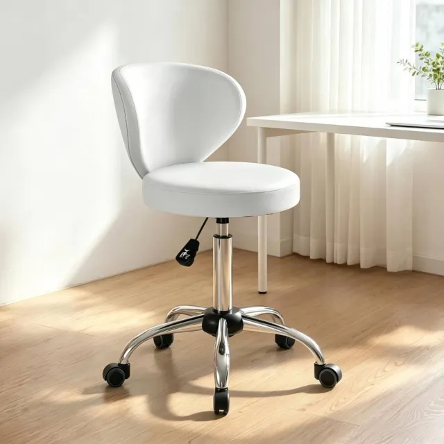 REDOM Bureaukruk - 360 graden draaibaar - In hoogte verstelbaar - Met gebogen rugleuning en wielen - Kunstleer - Wit - 45 x 54 x 73-88 cm