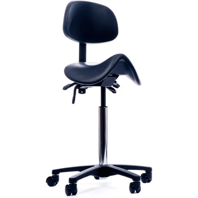 Novicum Ypsilon Comfort Plus zadelstoel PU zadelkruk Medium gasveer zitneigverstelling en kantelbare rugleuning werkstoel kapperskruk Zwart medium